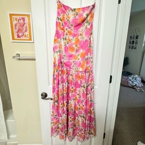 12th Tribe Floral Pink and Orange Maxi Dress